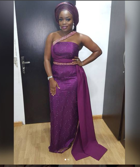 Bisola Aiyeola Purple Asoebi Dress