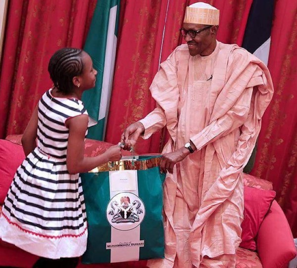 President Buhari Meets Three Young Girls