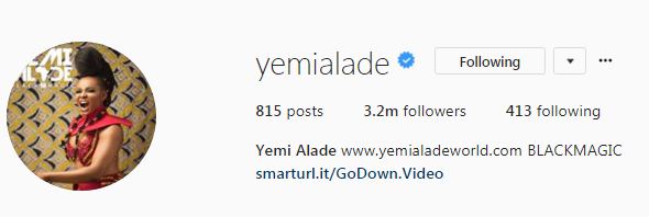 yemi alade has 3 2 million followers - who has the highest instagram followers in nigeria