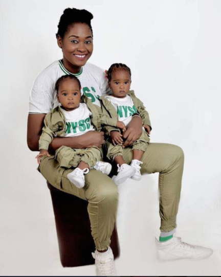Youth Corper Dresses Her Twin Babies In NYSC Khaki