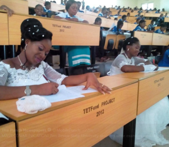 Benue State University Students Write Exams In Wedding Gowns