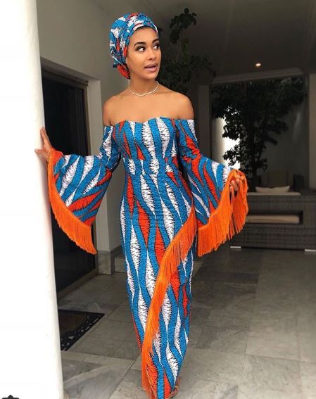 Ankara vneck fringe dress main image 1